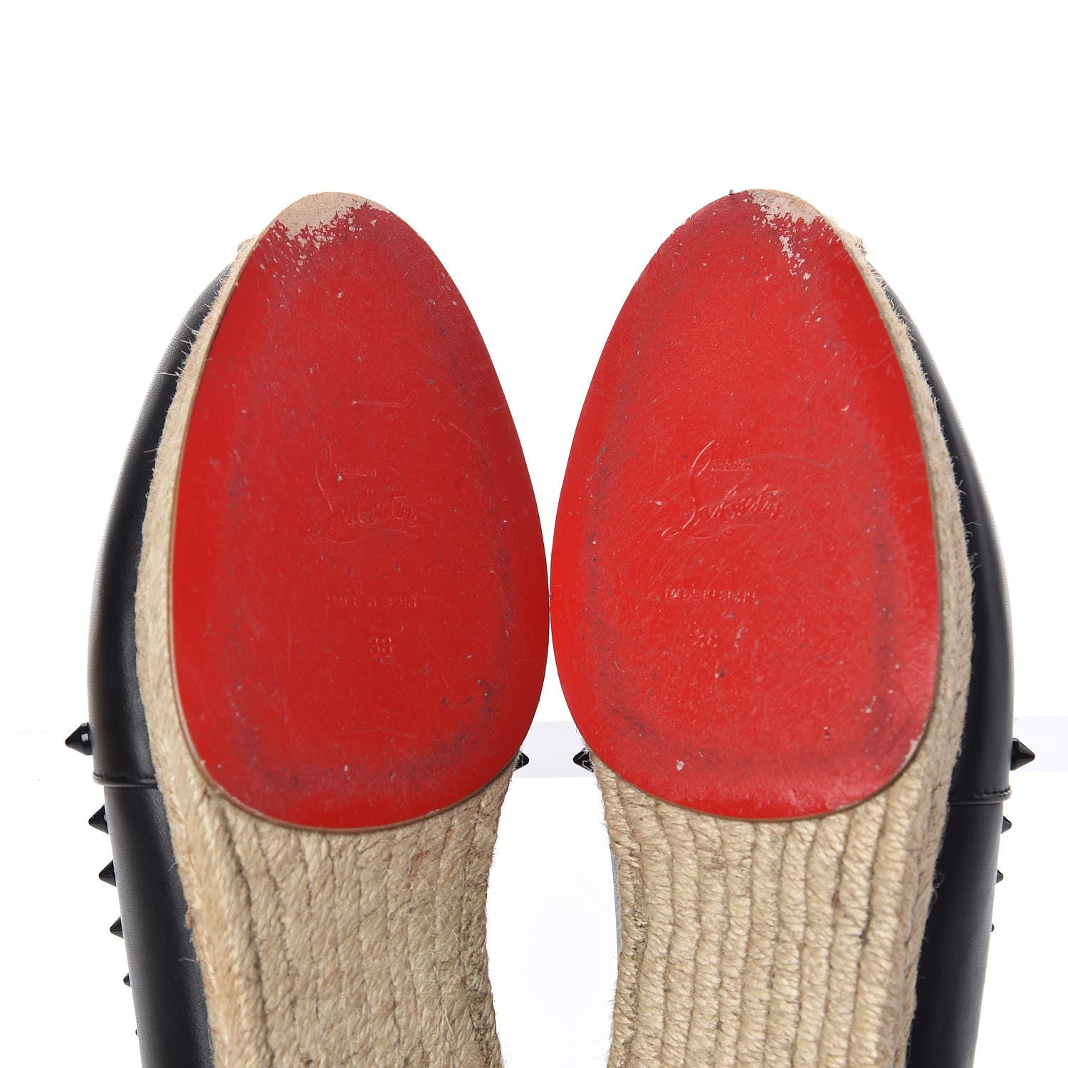 Christian Louboutin CHRISTIAN LOUBOUTIN Calfskin Spikes Ares Flat Espadrilles 38 Black 8 of 12