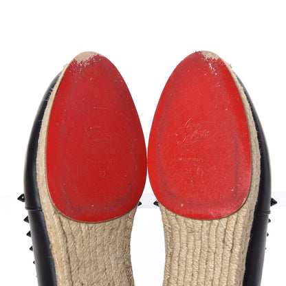 Christian Louboutin CHRISTIAN LOUBOUTIN Calfskin Spikes Ares Flat Espadrilles 38 Black 8 of 12