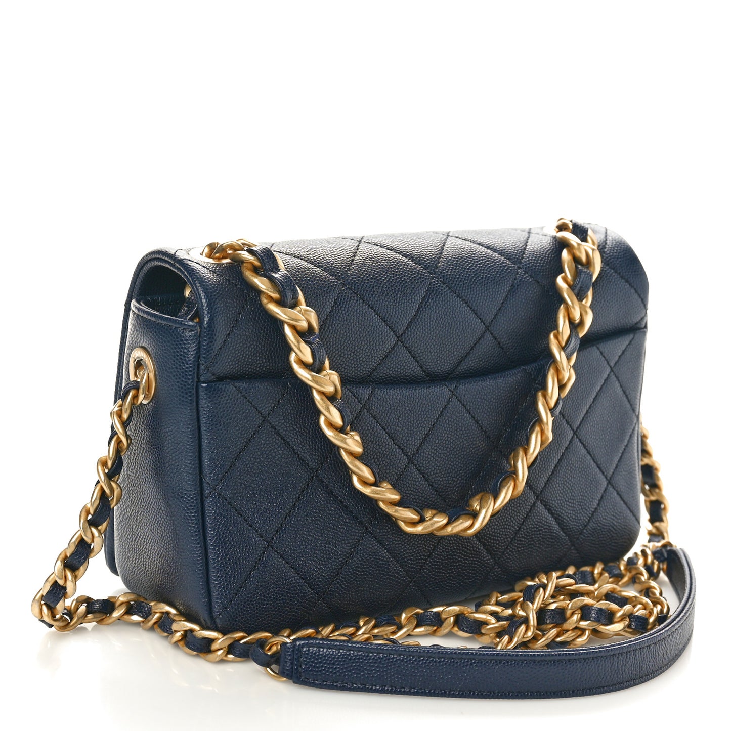 Caviar Quilted Small Fashion Therapy Flap Bag Navy Blue