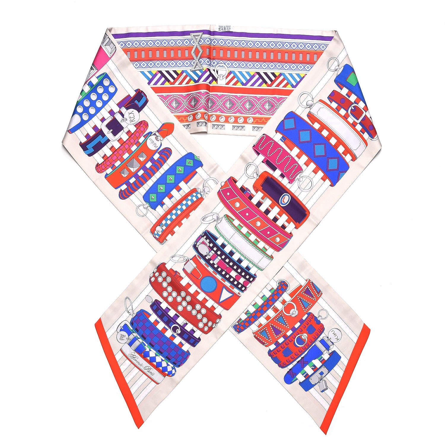 Hermes Silk Colliers De Chiens Maxi Twilly Creme Rouge Bleu 1 of 5
