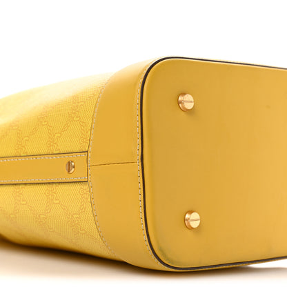 MCM Lauretos Spanish Calfskin Medium Himmel Drawstring Bucket Bag Lemon Gold 9 of 10