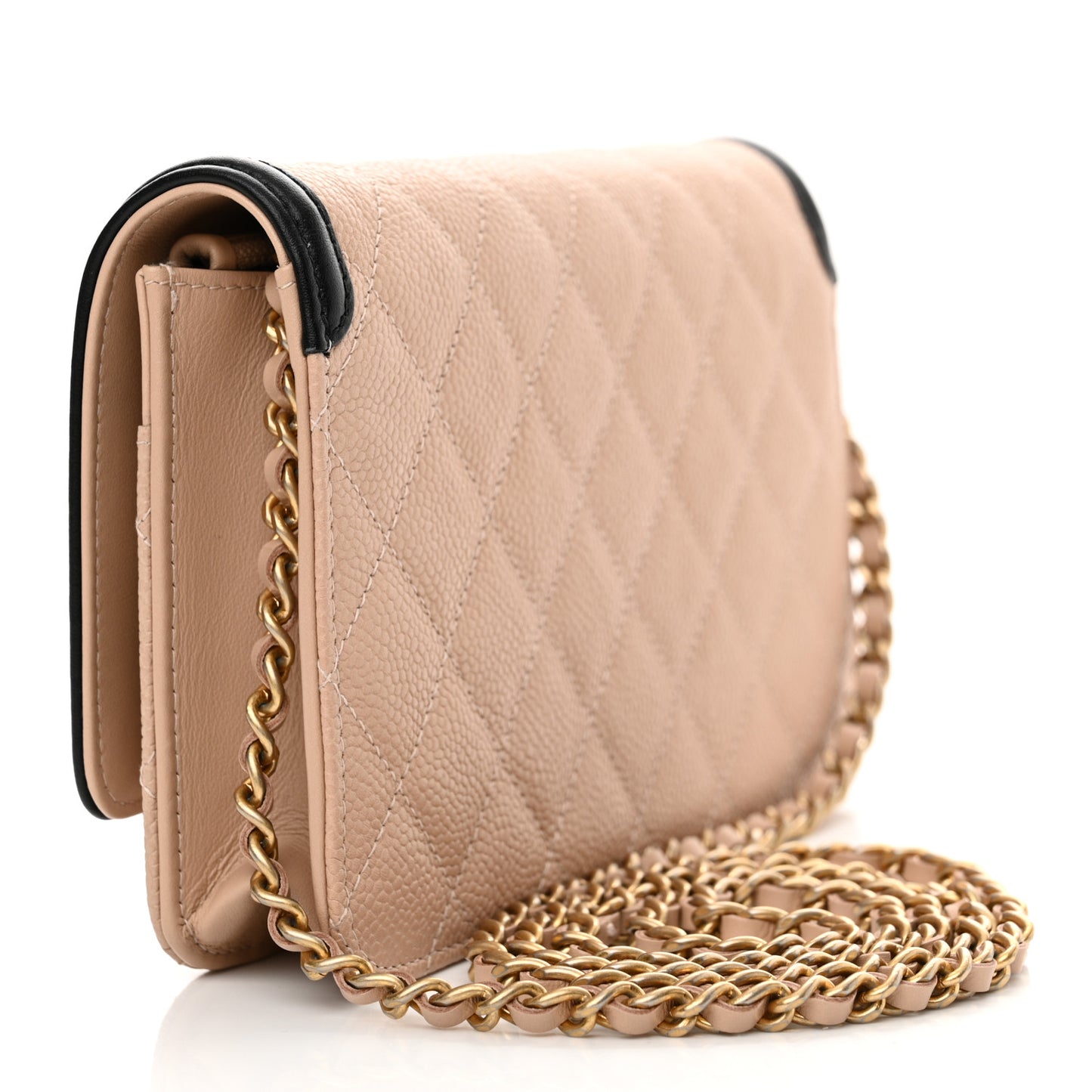 Caviar Quilted CC Filigree Wallet On Chain WOC Beige Black