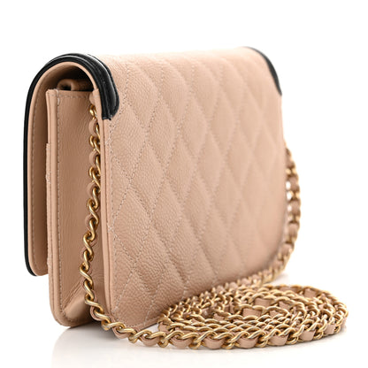 Chanel Caviar Quilted CC Filigree Wallet On Chain WOC Beige Black 3 of 12
