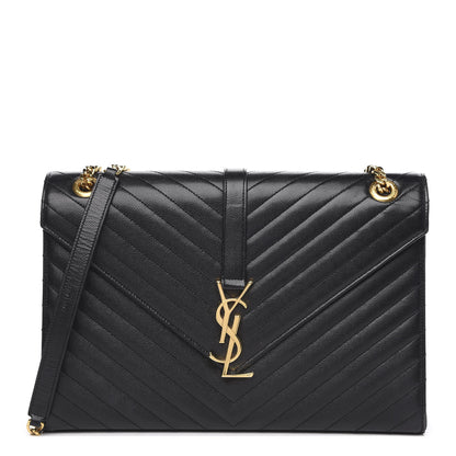 Saint Laurent Grain De Poudre Matelasse Chevron Large Monogram Satchel Black 1 of 17