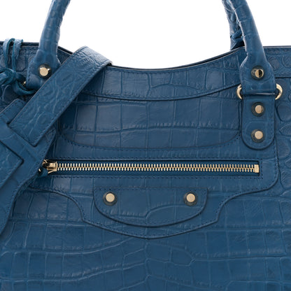 Balenciaga Calfskin Crocodile Embossed Classic Silver Hardware City Bleu Marine 9 of 15
