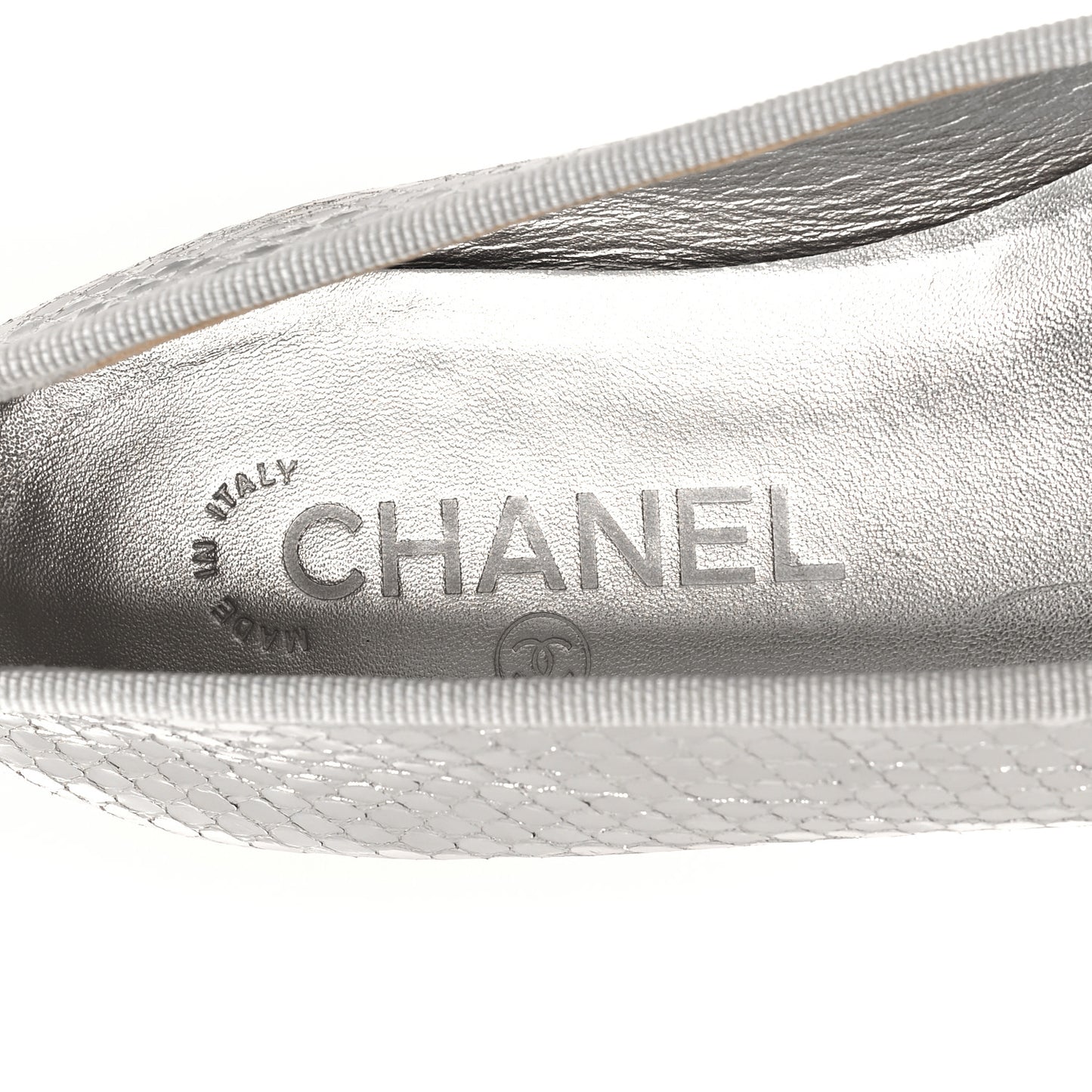 Mirror Effect Python Cap Toe CC Ballerina Flats 38 Silver