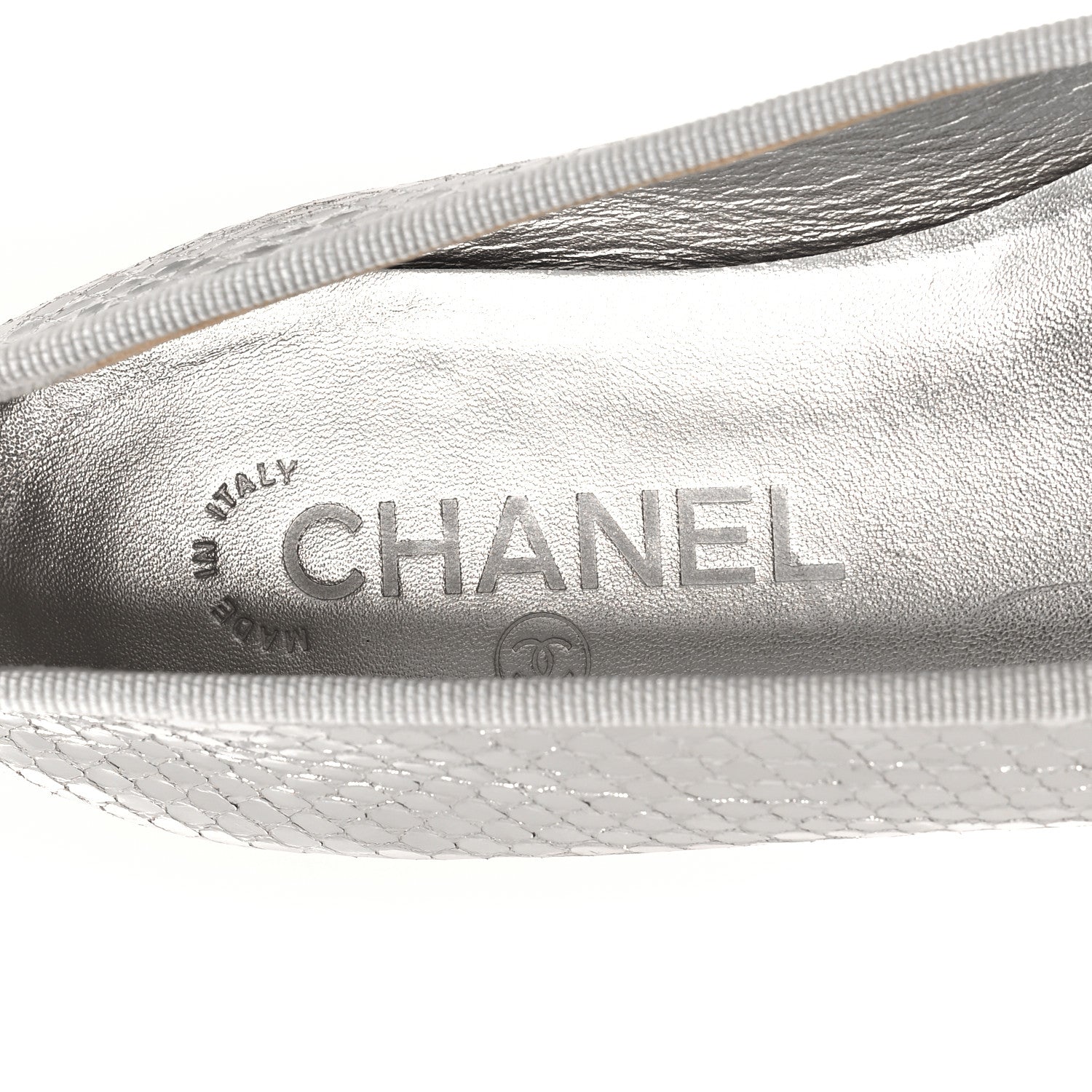 Chanel Mirror Effect Python Cap Toe CC Ballerina Flats 38 Silver 8 of 9