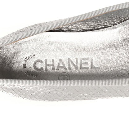 Chanel Mirror Effect Python Cap Toe CC Ballerina Flats 38 Silver 8 of 9