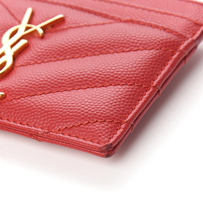 Saint Laurent Grain De Poudre Matelasse Chevron Monogram Credit Card Case New Red 5 of 9