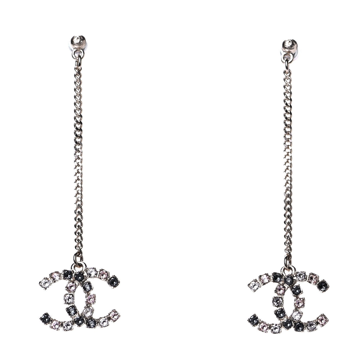 Crystal CC Drop Earrings Pink Grey Gold