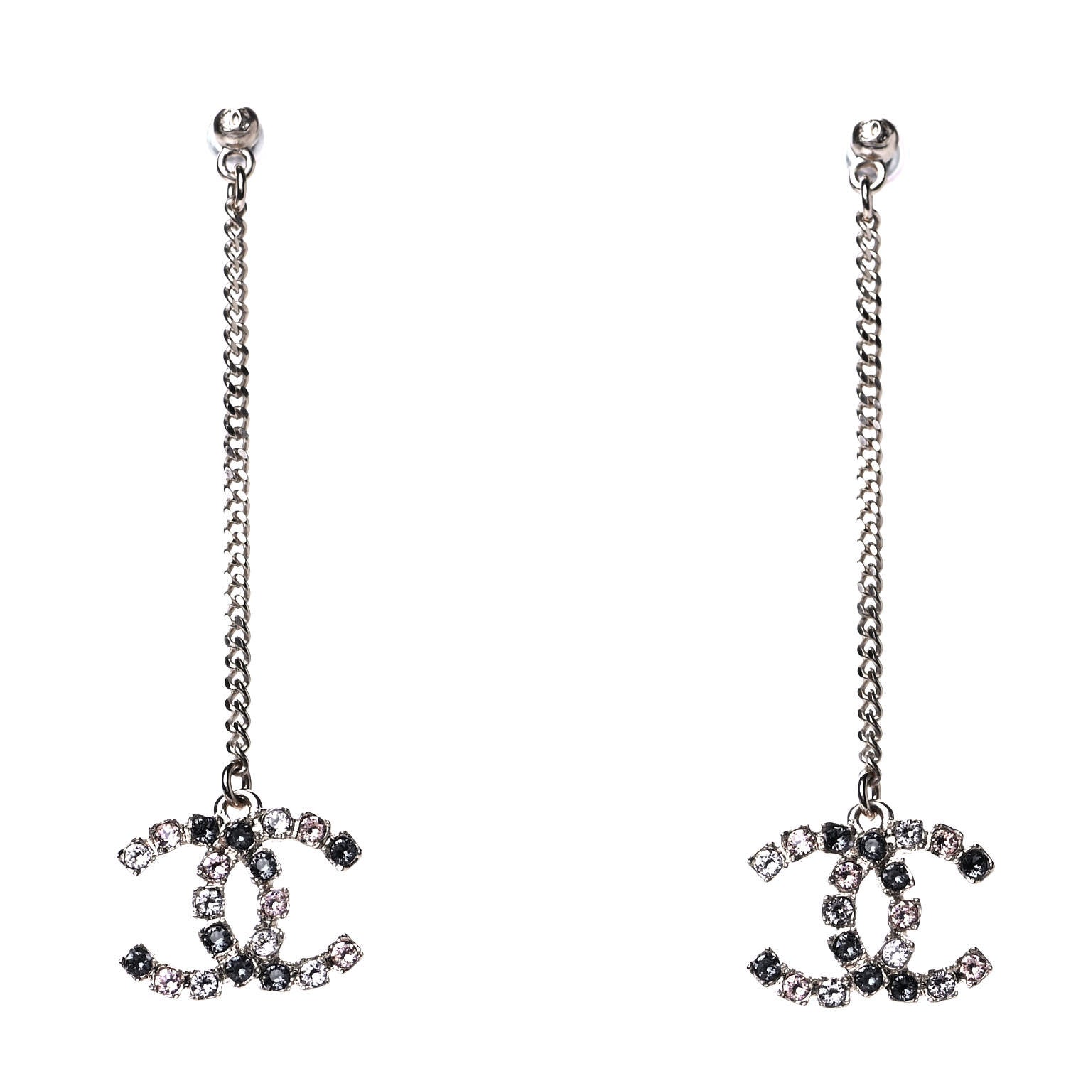 Chanel Crystal CC Drop Earrings Pink Grey Gold 1 of 3