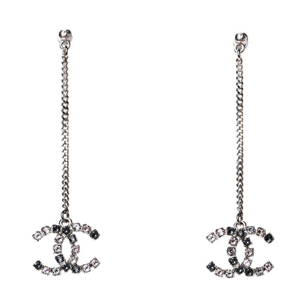 Chanel Crystal CC Drop Earrings Pink Grey Gold 1 of 3