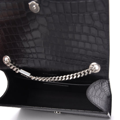 Saint Laurent Calfskin Crocodile Embossed Small Classic Monogram Kate Tassel Satchel Black 5 of 9