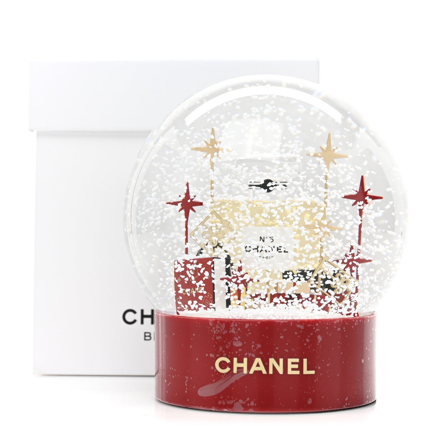 Glass N°5 Perfume Bottle Snow Globe Red