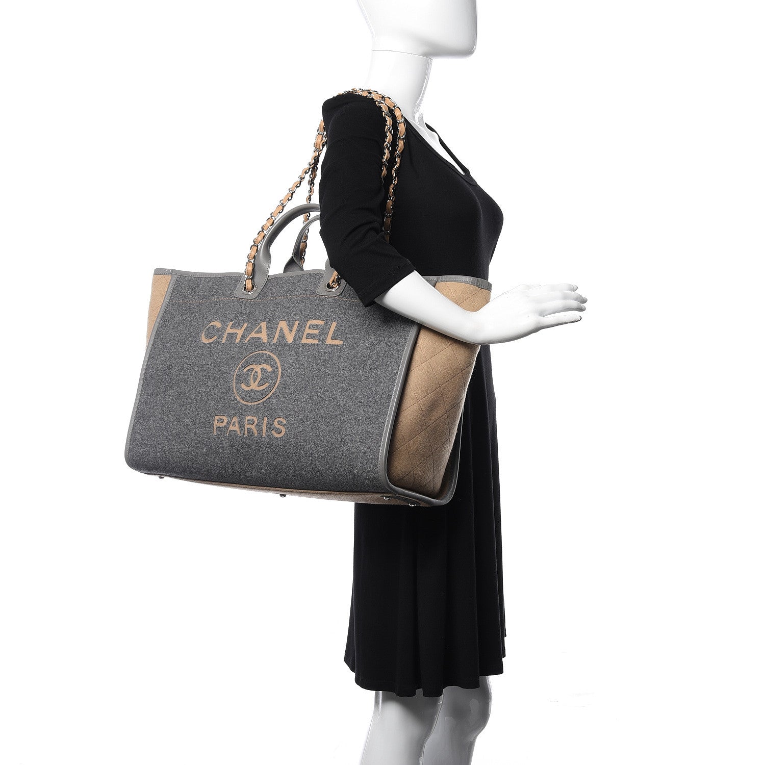Chanel Wool Felt Large Deauville Tote Grey Beige 2 of 11