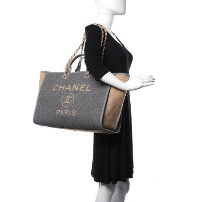 Chanel Wool Felt Large Deauville Tote Grey Beige 2 of 11