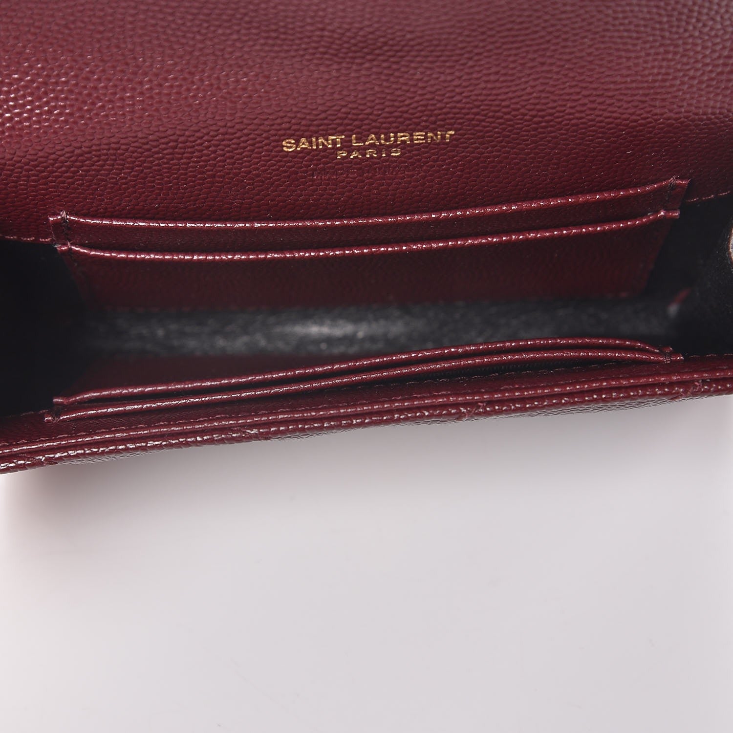Saint Laurent Grain De Poudre Matelasse Chevron Small Monogram Envelope Wallet Bordeaux 5 of 8