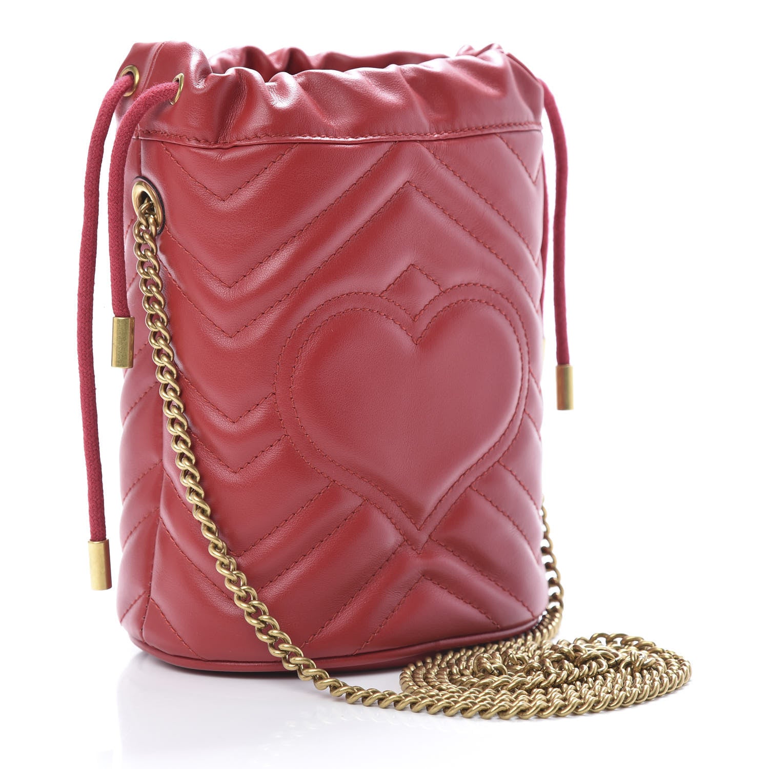 Gucci Calfskin Matelasse Mini GG Marmont 2.0 Bucket Bag Hibiscus Red 3 of 11