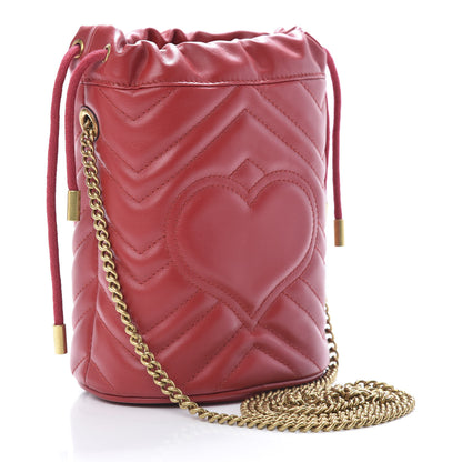 Gucci Calfskin Matelasse Mini GG Marmont 2.0 Bucket Bag Hibiscus Red 3 of 11