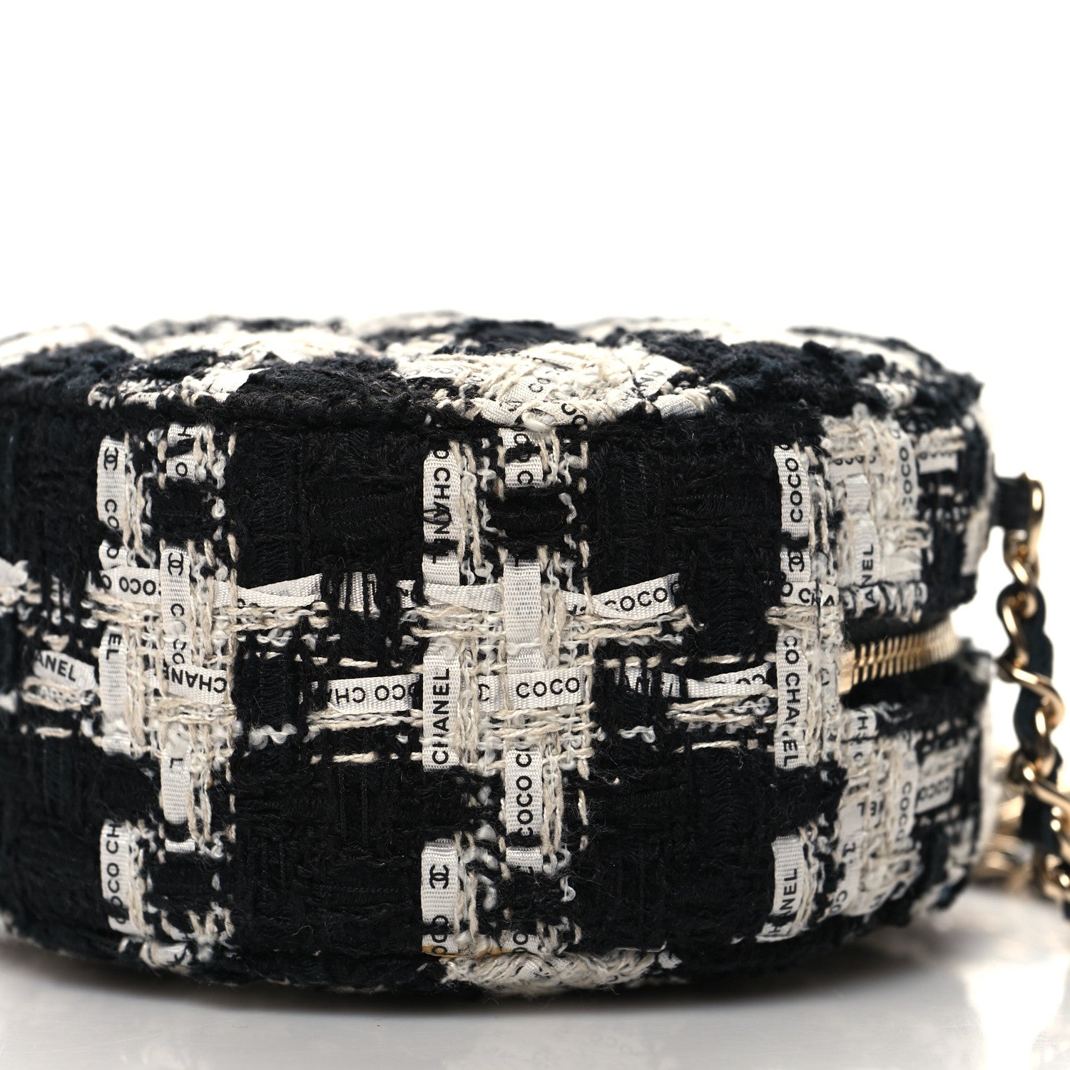 Chanel Tweed Quilted Round Clutch With Chain Black Ecru White 10 of 10