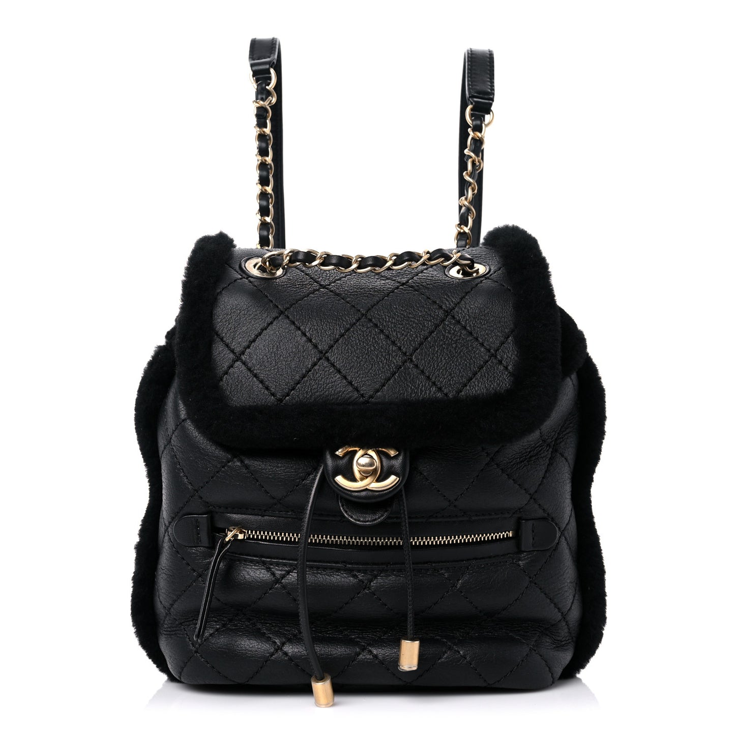 Lambskin Shearling Quilted CC Backpack Black