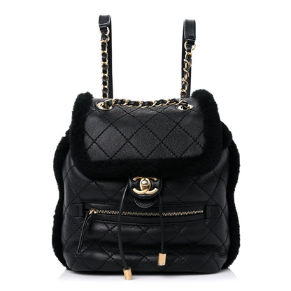 Chanel Lambskin Shearling Quilted CC Backpack Black 1 of 10