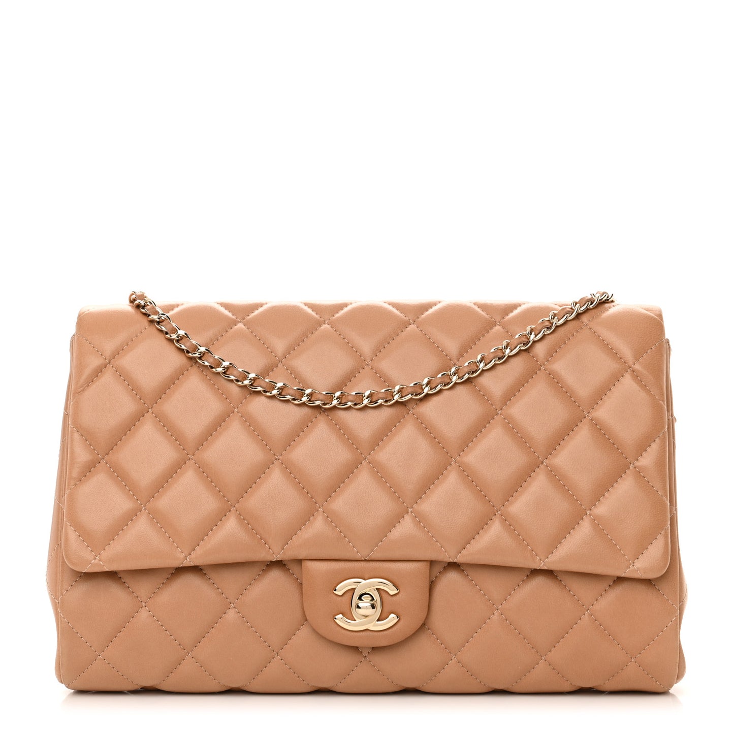 Lambskin Quilted Clutch with Chain Flap Beige