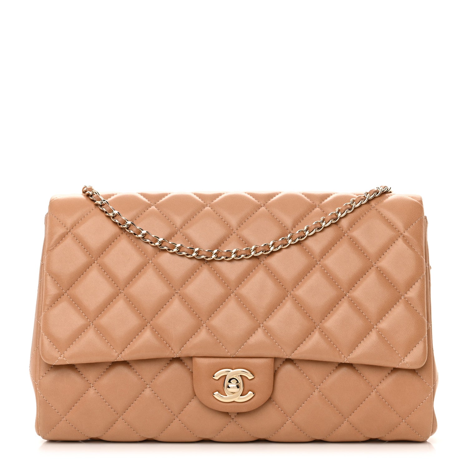 Chanel Lambskin Quilted Clutch with Chain Flap Beige 1 of 13