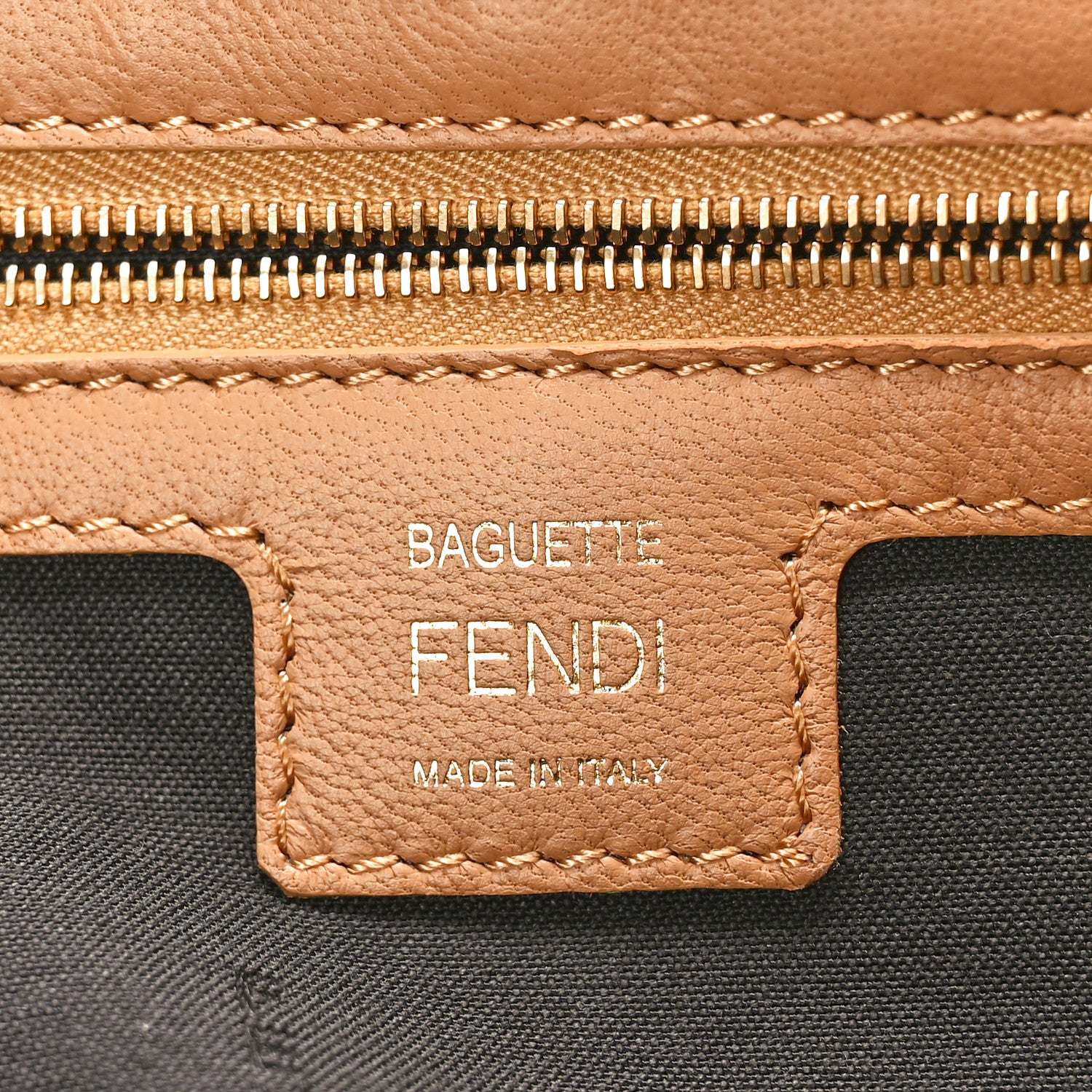 Fendi Nappa FF 1974 Embossed Baguette Miele Scuro 6 of 9