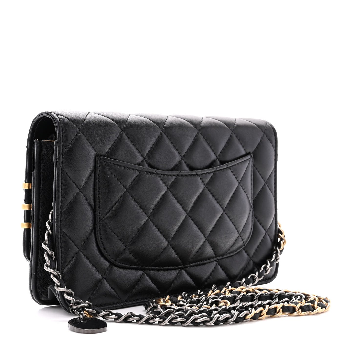 Lambskin Quilted Coco Clips Wallet On Chain WOC Black