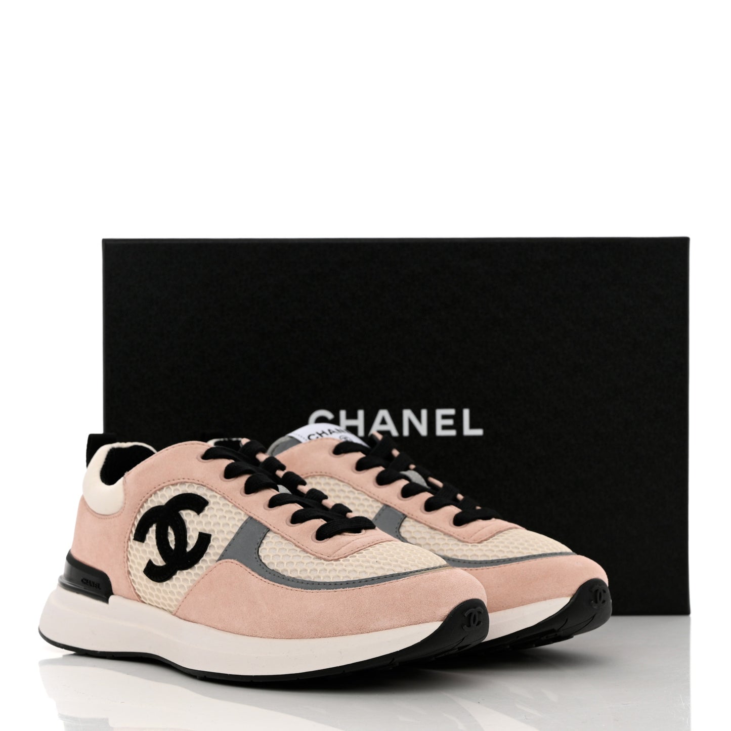 Mesh Suede Calfskin Grained Calfskin Womens CC Sneakers 39.5 Pink