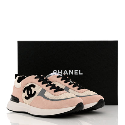 Chanel Mesh Suede Calfskin Grained Calfskin Womens CC Sneakers 39.5 Pink 9 of 9