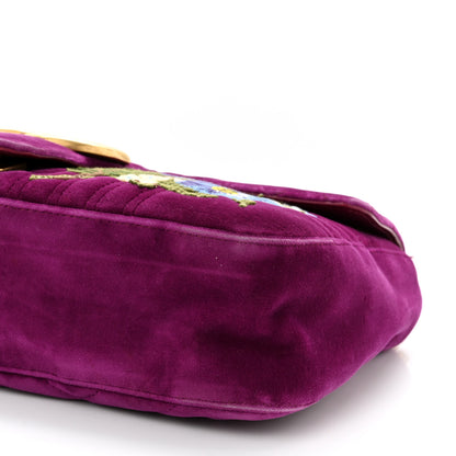 Gucci Velvet Matelasse Loved Embroidered Medium GG Marmont Shoulder Bag Fuchsia Violet Cyclamen 10 of 13