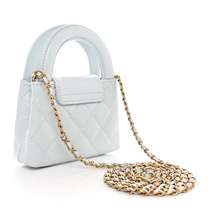 Chanel Shiny Aged Calfskin Quilted Mini Nano Kelly Shopper Light Blue 2 of 10