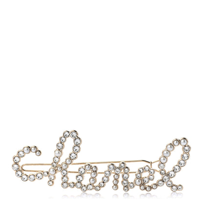 Chanel Metal Glass Swirling Pearls Hair Clip Gold 1 of 3