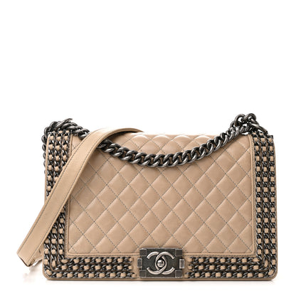 Chanel Glazed Calfskin Quilted New Medium Boy Chained Flap Beige 1 of 15