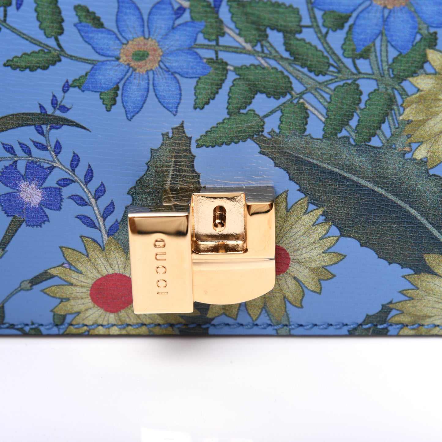 Shangai Calfskin Web New Flora Mini Sylvie Chain Shoulder Bag Azure