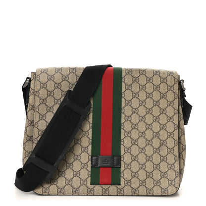 Gucci GG Supreme Monogram Web Flap Messenger Bag Black 1 of 10