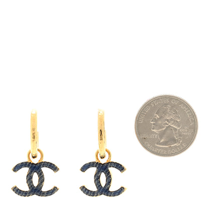 Chanel Metal Enamel CC Denim Drop Earrings Gold Blue 2 of 4