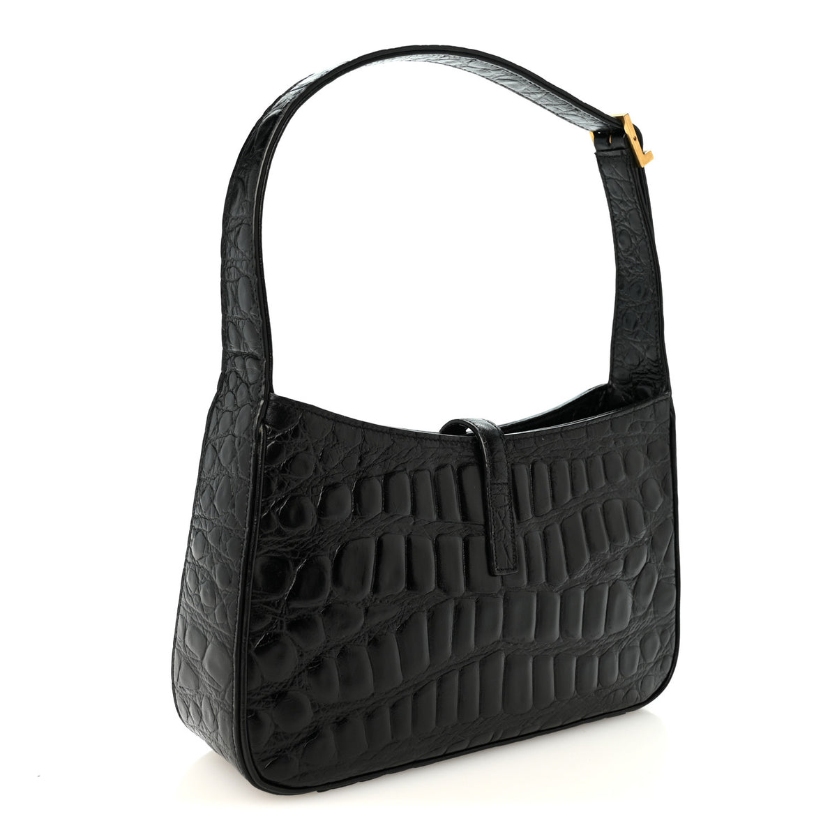 Saint Laurent Calfskin Crocodile Embossed LE 5 A 7 Hobo Black 3 of 9
