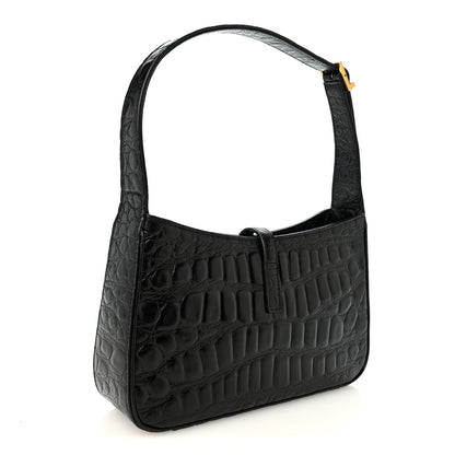Saint Laurent Calfskin Crocodile Embossed LE 5 A 7 Hobo Black 3 of 9
