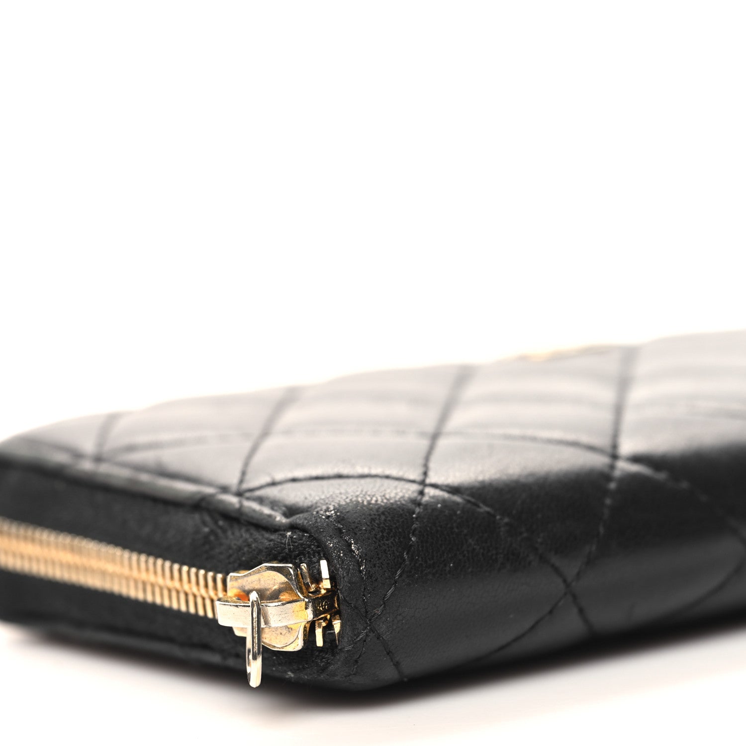 Chanel Lambskin Quilted Large Gusset Zip Around Wallet Black 9 of 14