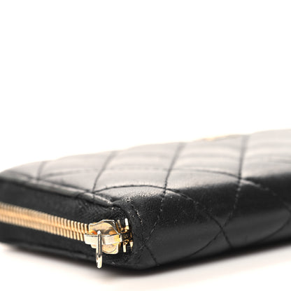 Chanel Lambskin Quilted Large Gusset Zip Around Wallet Black 9 of 14