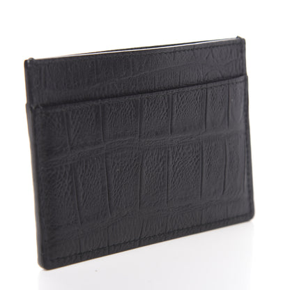 Saint Laurent Calfskin Crocodile Embossed Card Case Black 3 of 7