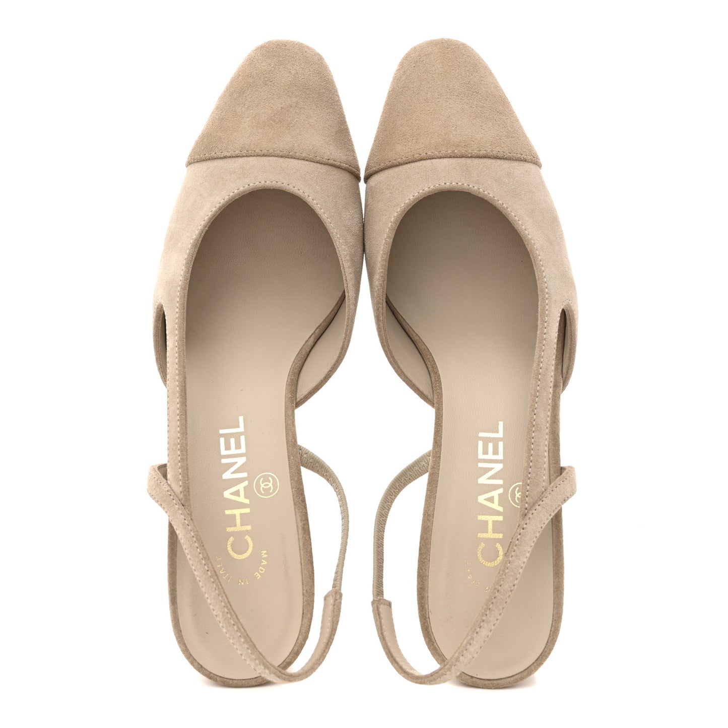 Suede Cap Toe CC Slingback Pumps 38 Ivory Light Beige