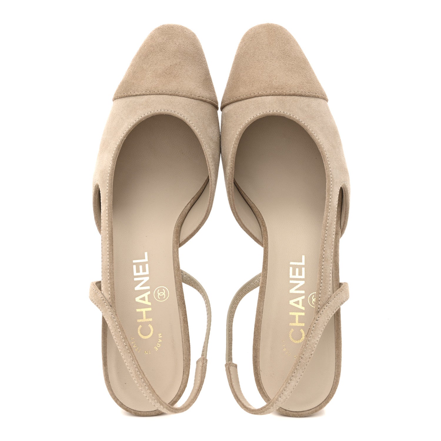 Chanel Suede Cap Toe CC Slingback Pumps 38 Ivory Light Beige 2 of 10