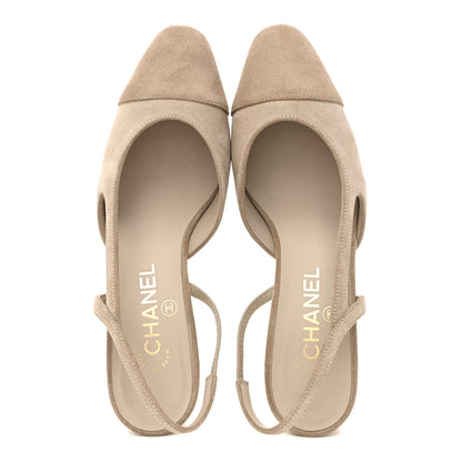 Chanel Suede Cap Toe CC Slingback Pumps 38 Ivory Light Beige 2 of 10