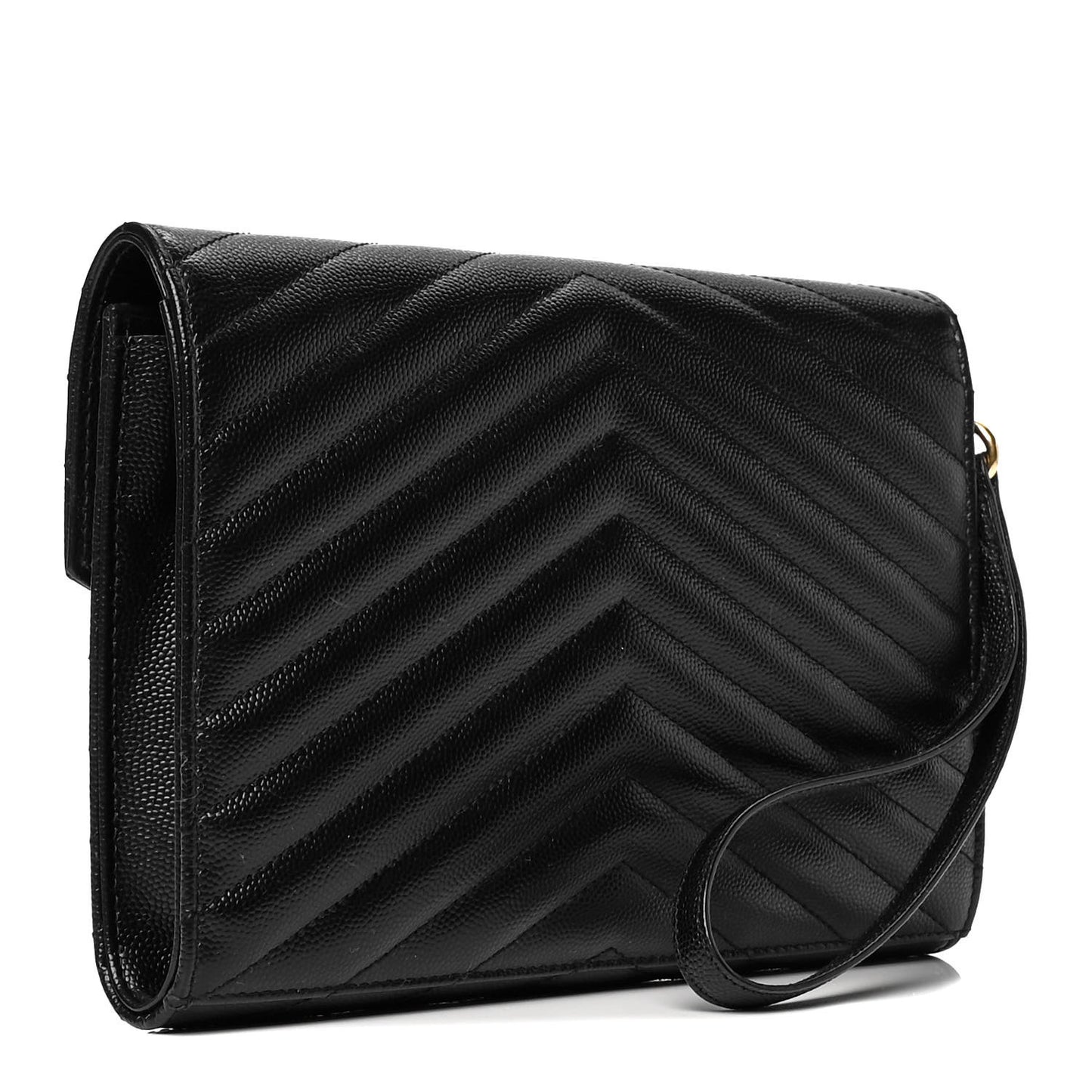 Grain De Poudre Matelasse Chevron Monogram Envelope Clutch Black