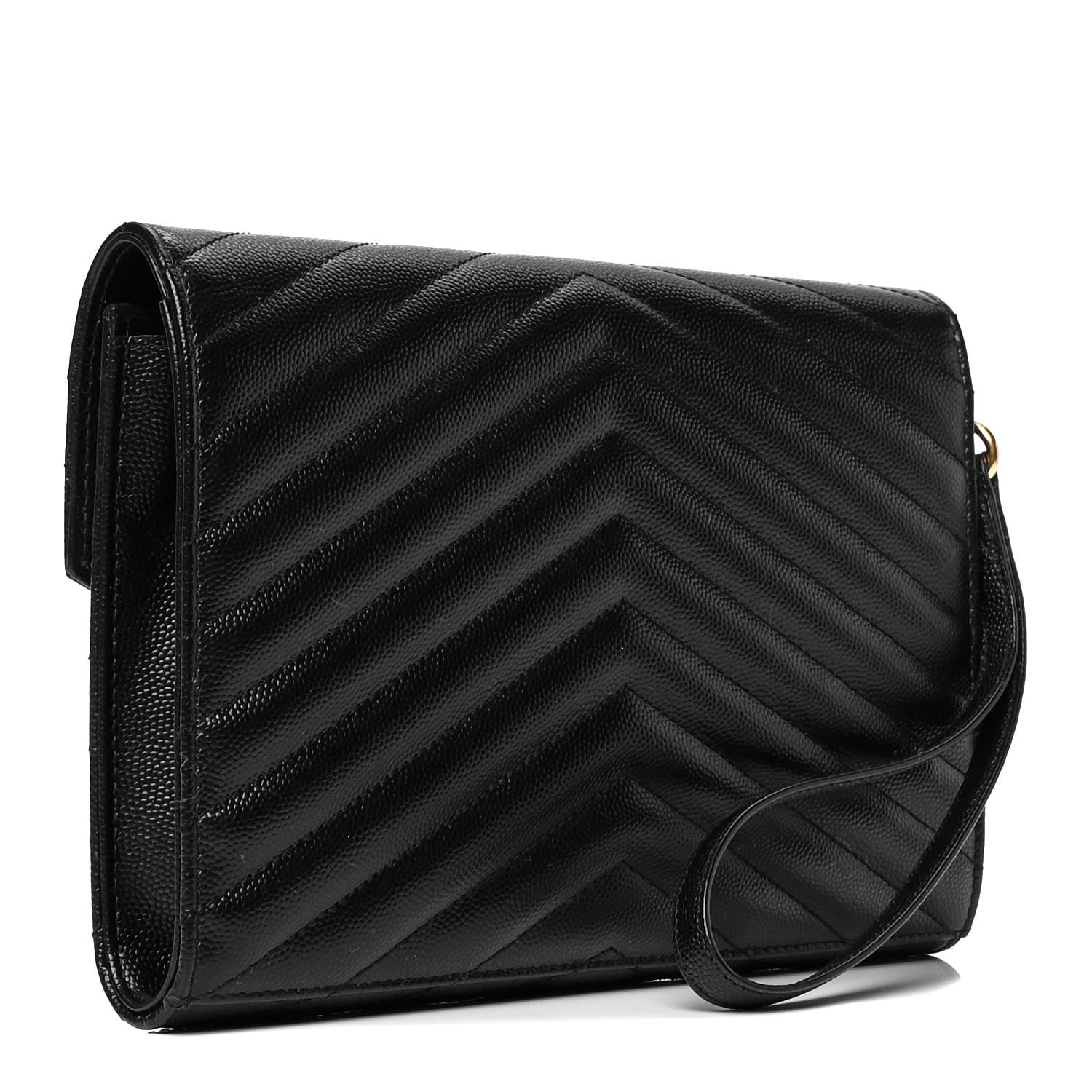 Saint Laurent Grain De Poudre Matelasse Chevron Monogram Envelope Clutch Black 2 of 5