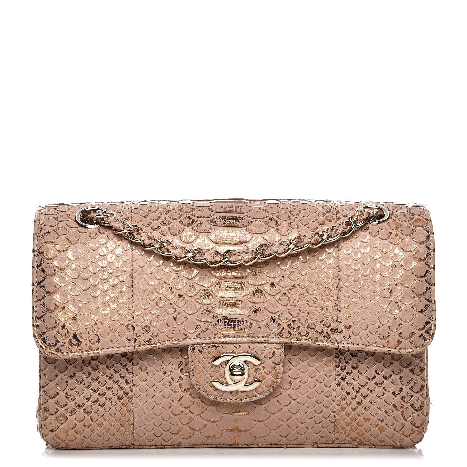 Chanel Metallic Python Small Double Flap Pink Gold 223327 – FASHIONPHILE